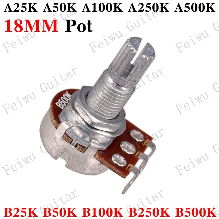 4 шт. 18 мм длиной Бас-Гитара Горшки потенциометры-A10K B10K A25k B25K A50K B50K A100K B100K A250K B250K A500K B500K