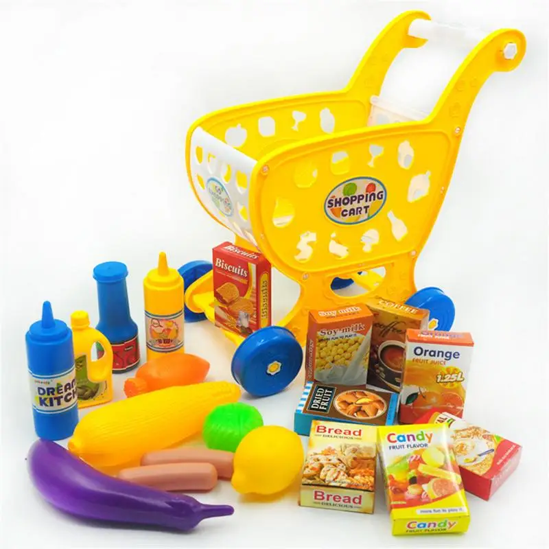 

Mini Supermarket Shopping Cart Simulation Basket Plastic Food Vegetable Toy For Bebek Kids Trolley Girls Pretend Play Game