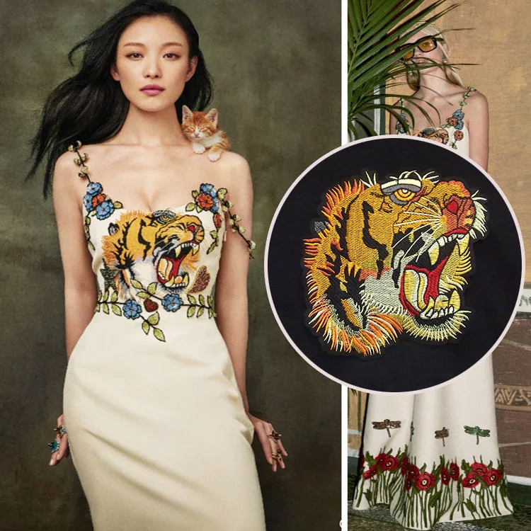 

19*19cm big yellow colorful tiger head embroidery patch applique with hot-melt adhesive on back for clothes, jacket, T-shirt DIY