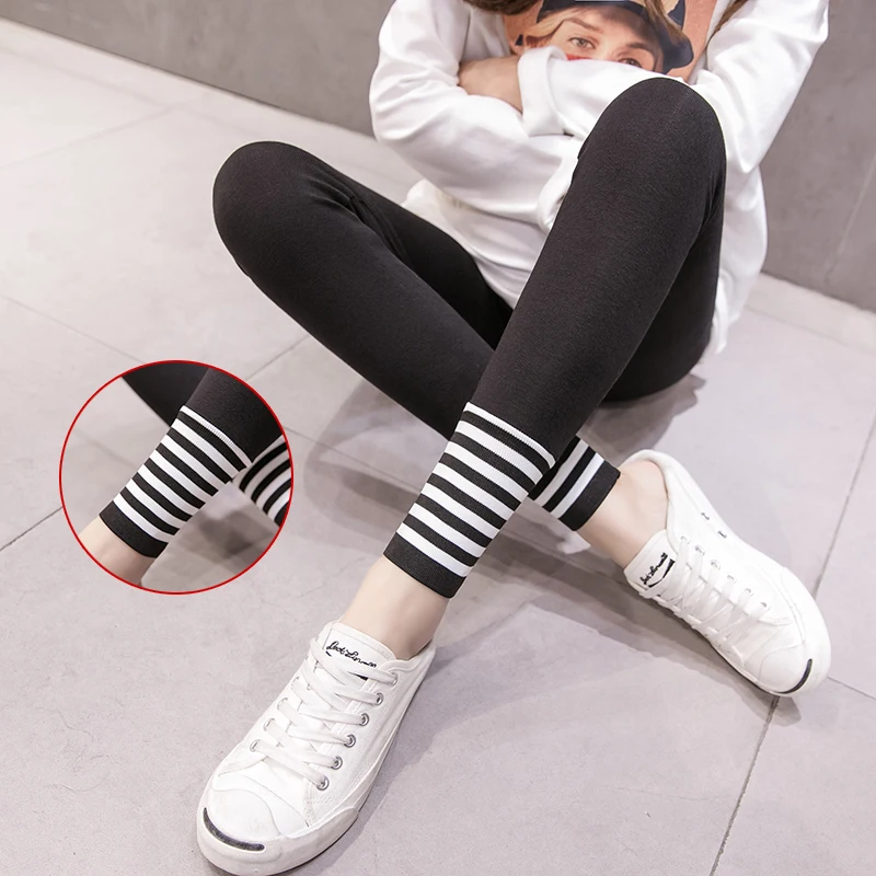 2020 Spring And Autumn New Pregnant Women Cotton Leggings Skinny Belly Pants Striped Patchwork Maternity Slim Basic