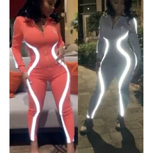 2019 Reflective Striped Night Version Bodycon Jumpsuit Long Sleeve Overalls Bodysuit Sexy Zipper Front Rompers Womens Jumpsuit 2019 Reflective Striped Night Version Bodycon Jumpsuit Long Sleeve Overalls Bodysuit Sexy Zipper Front Rompers Womens Jumpsuit