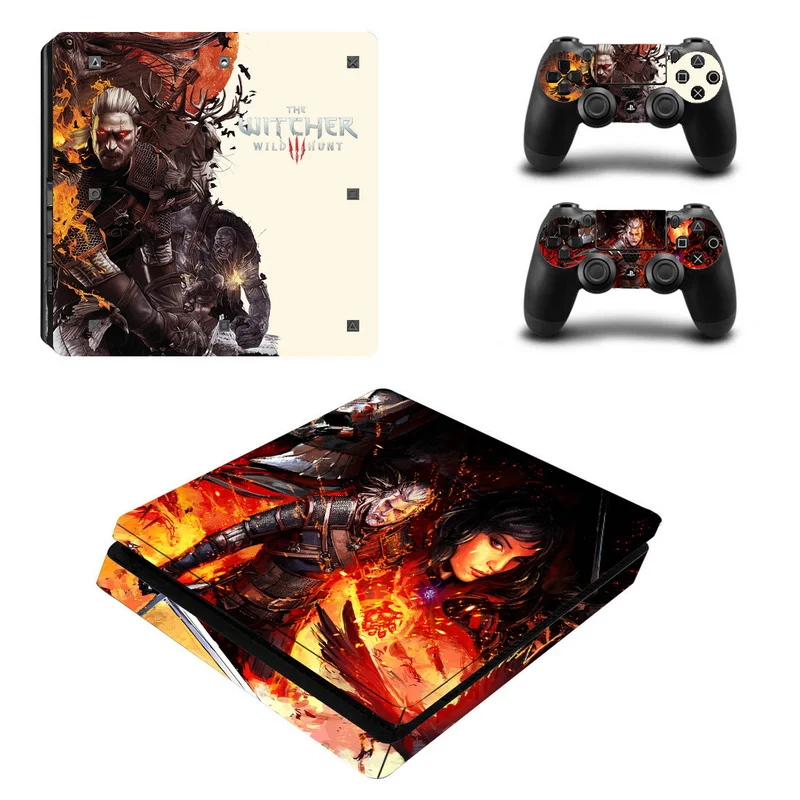 

Warrior In Witcher Skin Sticker Cover Protector Vinyl Sticker For PS4 Slim Console Kinect and 2 Controller Skin Decal