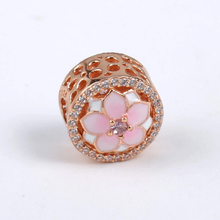 Fits for Pandora bracelet New Europe original charm 925 sterling silver with cz and pink Enamel ...