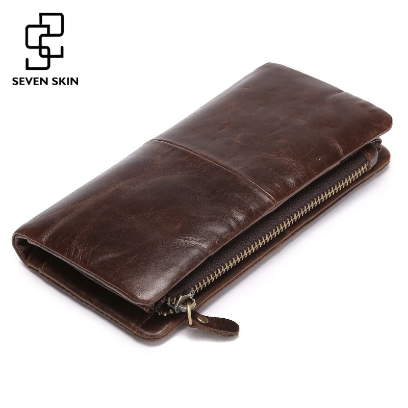 

2017 New First Layer of Real Leather Wallet Men's Oil Wax Retro Zipper Wallet Multi-Card Bit Long Wallet Clutch Genuine Carteira