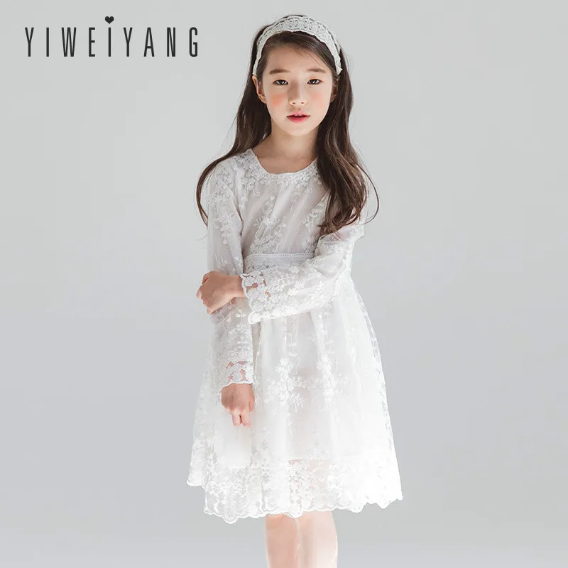 Коллекция 2019 года новое весеннее кружевное White4-14 с длинными рукавами платье для