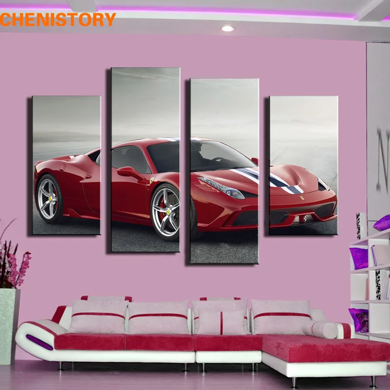 

unframed 4pc red car wall art picture home decor HD canvas print painting for living room