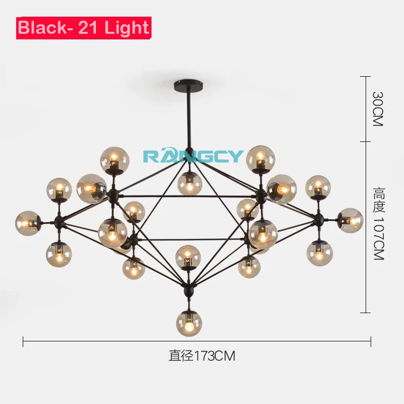 10/15/21 лампочек золотые цвет modo люстра Магия ДНК светильник стеклянный шар Люстра обеденный светильник AC90-260V - Цвет корпуса: Black 21 heads