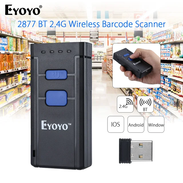 Best Price EYOYO MJ-2877 1D Laser Barcode Scanner Mini Pocket 2.4G Bluetooth Wireless Bar Code Scanner 1D For Android IOS Windows Best Price EYOYO MJ-2877 1D Laser Barcode Scanner Mini Pocket 2.4G Bluetooth Wireless Bar Code Scanner 1D For Android IOS Windows