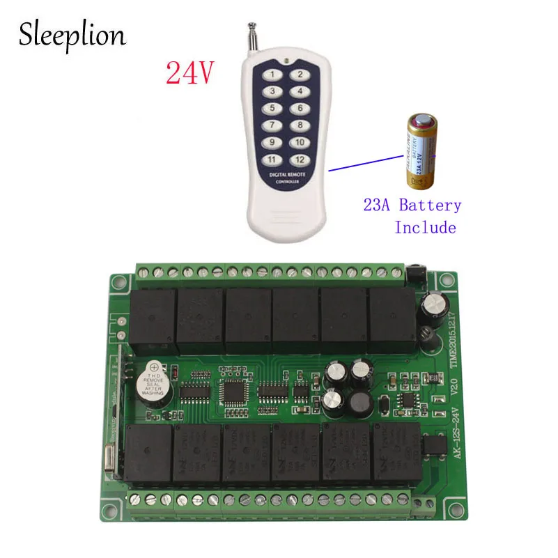 

Sleeplion 12CH 24V Remote Control Switch Relay 433MHz/315MHz Wireless Remote Control Switch 12CH Channel Relay Module 24V
