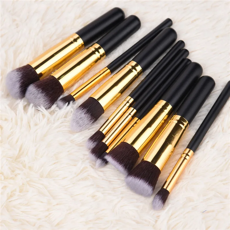 

10 pcs/set makeup brush kit soft synthetic head wood handle brushes fan flat brush set for women eyeshadow facial make up P00