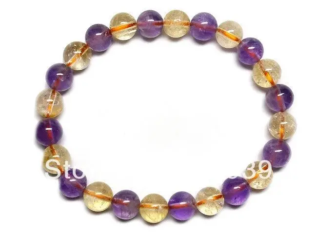 

huij 00454 Natural Brazil Amethyst Citrine Ametrine Round Beads Bracelet 8.5-9mm
