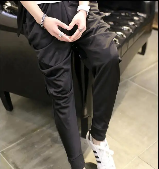 Большой ярдов мужская одежда летние мужские свободные штаны-шаровары личность большой Штаны повседневные длинные штаны хип-хоп обтягивающие штаны S-3XL - Цвет: Black pants