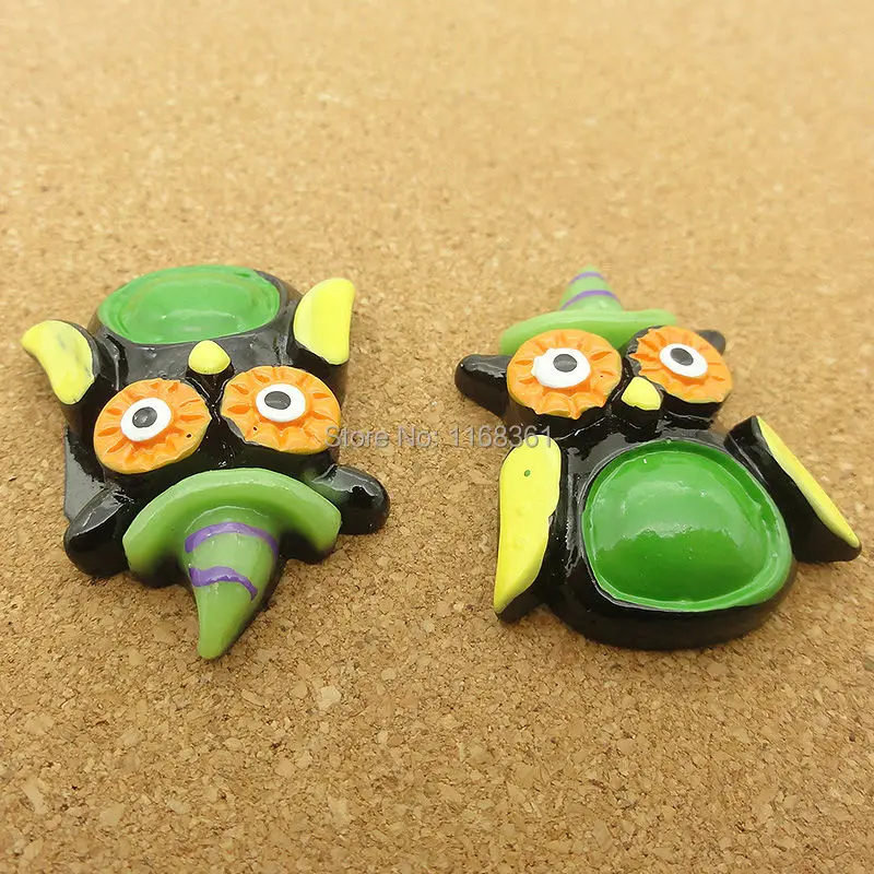 1pcs/lot resin flat back Halloween cruel green owl cartoon animal 29mm Cabochons Hair Bow Center DIY Christmas decration C114-8