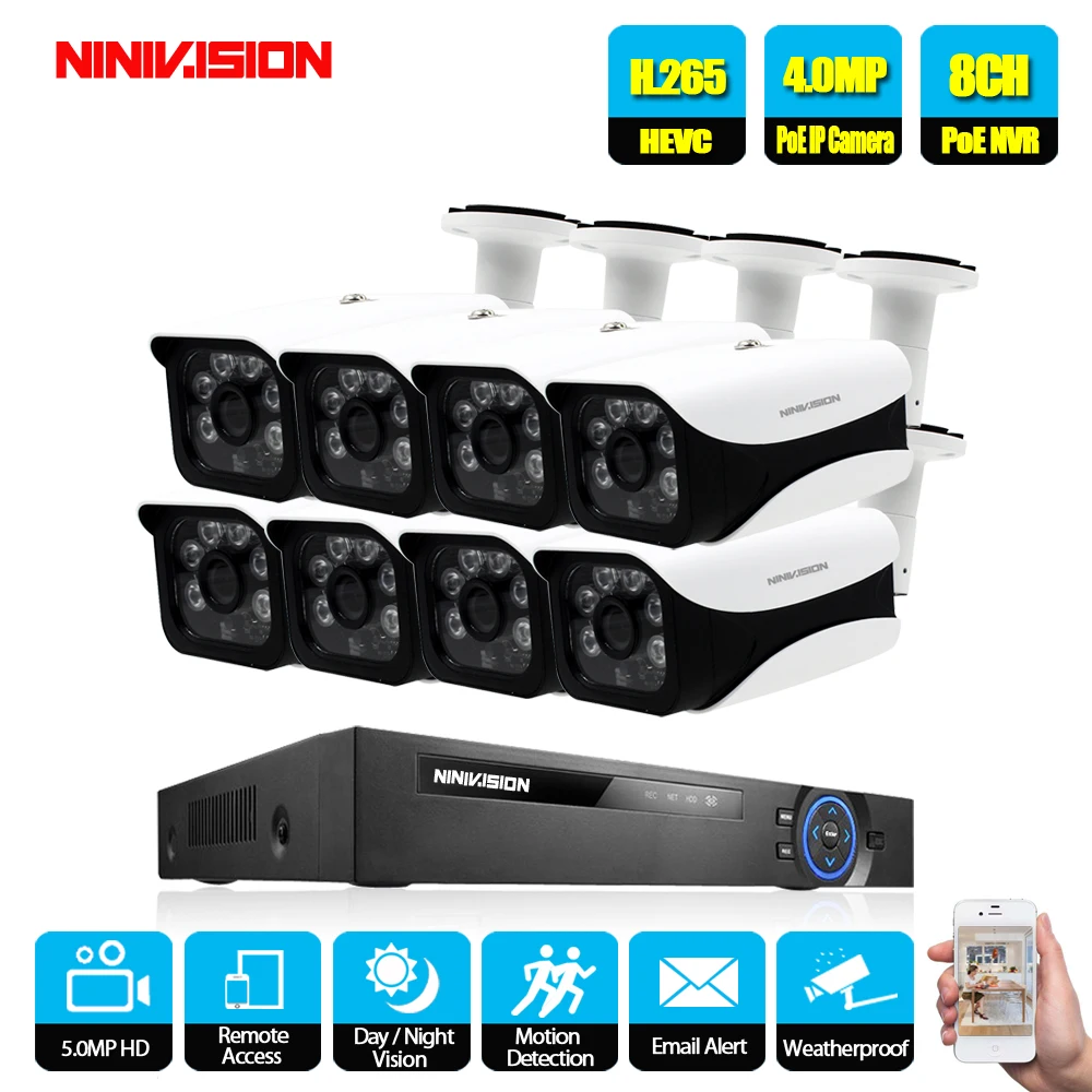 

CCTV Surveillance Kit 5MP POE Security Camera HD System 4CH 8CH NVR With 4.0MP POE IP Camera CCTV Set Waterproof P2P XMEye view