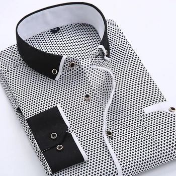 

Men Fashion Casual Long Sleeved Printed shirt Slim Fit Male Social Business Dress Shirt Brand Men Clothing Soft Comfortable