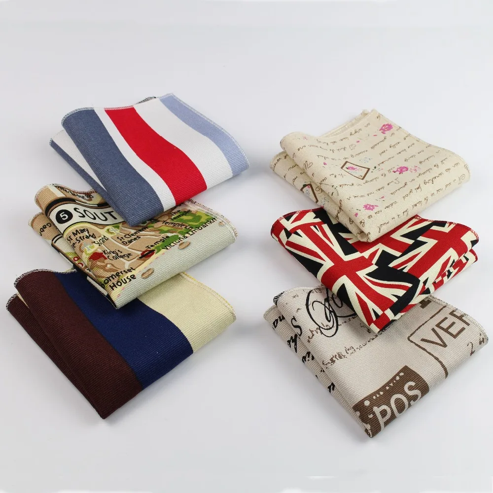 

Handkerchief Scarves Vintage Linen Hankies Men's Strip Star Map Design Pocket Square Handkerchiefs 22*22cm No.21-40