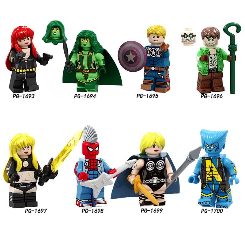 

Single Black Widow Captain America Gamora Riddler Magik Valkyrie Beast Spider-Man Figures building blocks toys for children