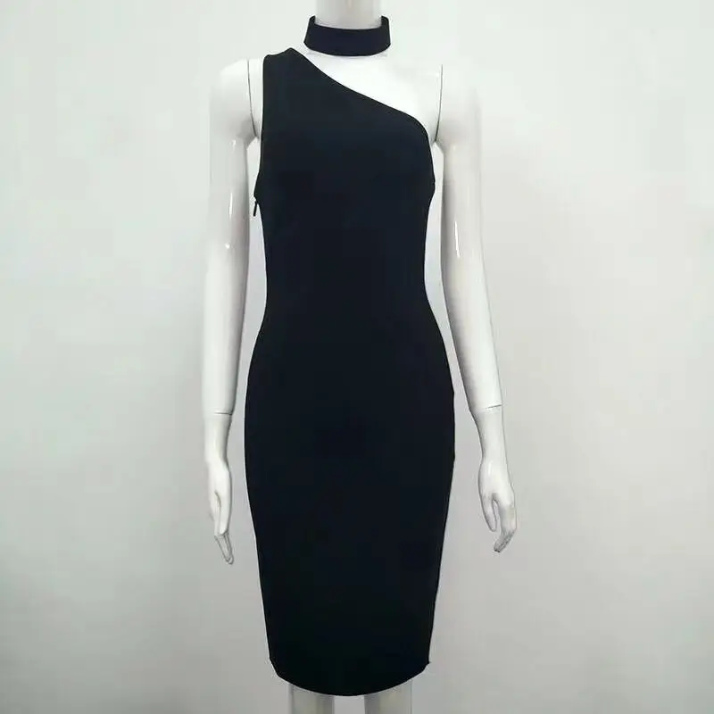 3 Colors Women Sexy One Shoulder Black Pink Bandage Dress 2017 Knitted Elegant Designer Party Dress