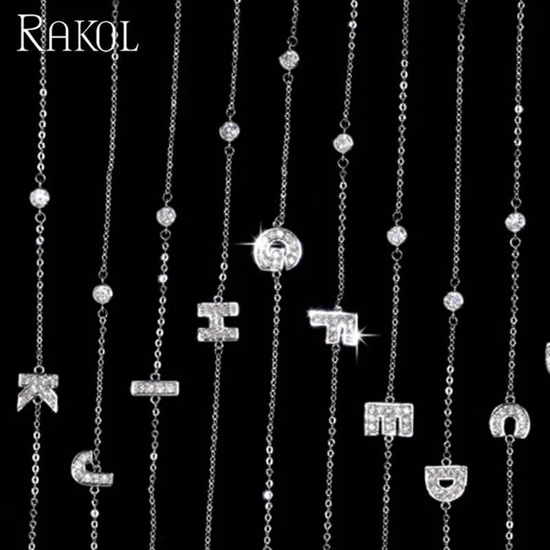 RAKOL, классический, микро проложили, изысканный, 24 буквы, цепочка и звено, браслет для женщин, серебряный цвет, европейский стиль, памятные ювелирные изделия