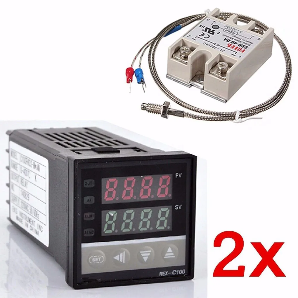 

2x Digital 220V PID REX-C100 Temperature Controller Maximum 40A SSR K Thermocouple
