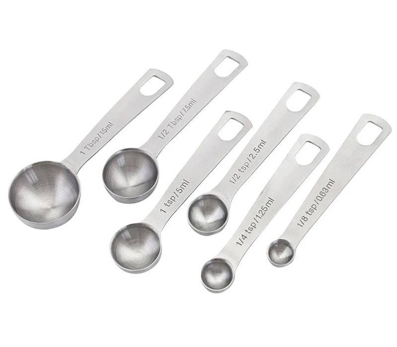 6Pcs Kitchen Measuring Spoon Set Stainless Steel Tablespoon Baking Cooking Scale Measuring Tools Spice Sugar Coffee Tea Scoop (10-1)