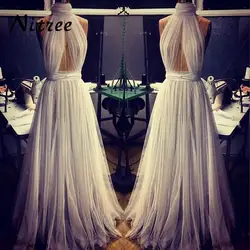 Вечерние платья Robe de soiree турецкий Роскошные трапециевидной формы без рукавов Холтер Вечерние платья 2017 тюль платье для выпускного вечера