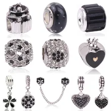 Couqcy High Quality White Flower Black Murano Glass Beads Fit Original Pandora Silver Charm Bracelet Necklace DIY Jewelry Making