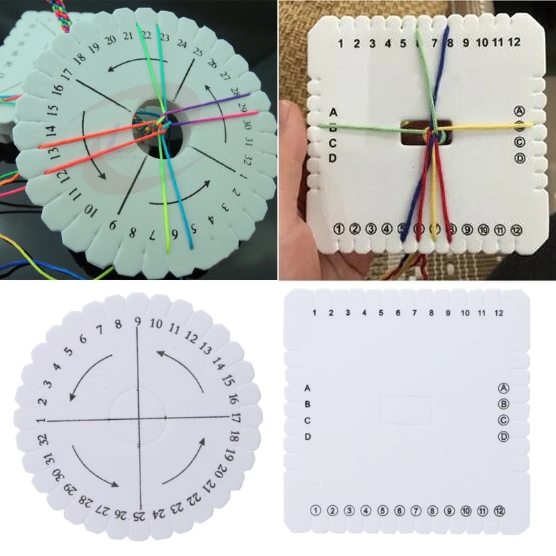 

OOTDTY 2Pcs Round Square Kumihimo Beading Cord Disc/Disk Braiding Braided Plate DIY EVA Sewing Machine Parts 10x10cm