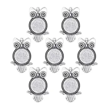 

10pcs 25mm Antique Silver Cabochon Pendant Base, Owl Shape round pendant setting (3020008)