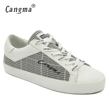CANGMA/Дизайнерские брендовые черные и белые женские туфли в стиле ретро; осенние женские парусиновые кроссовки ручной работы в клетку; женская обувь