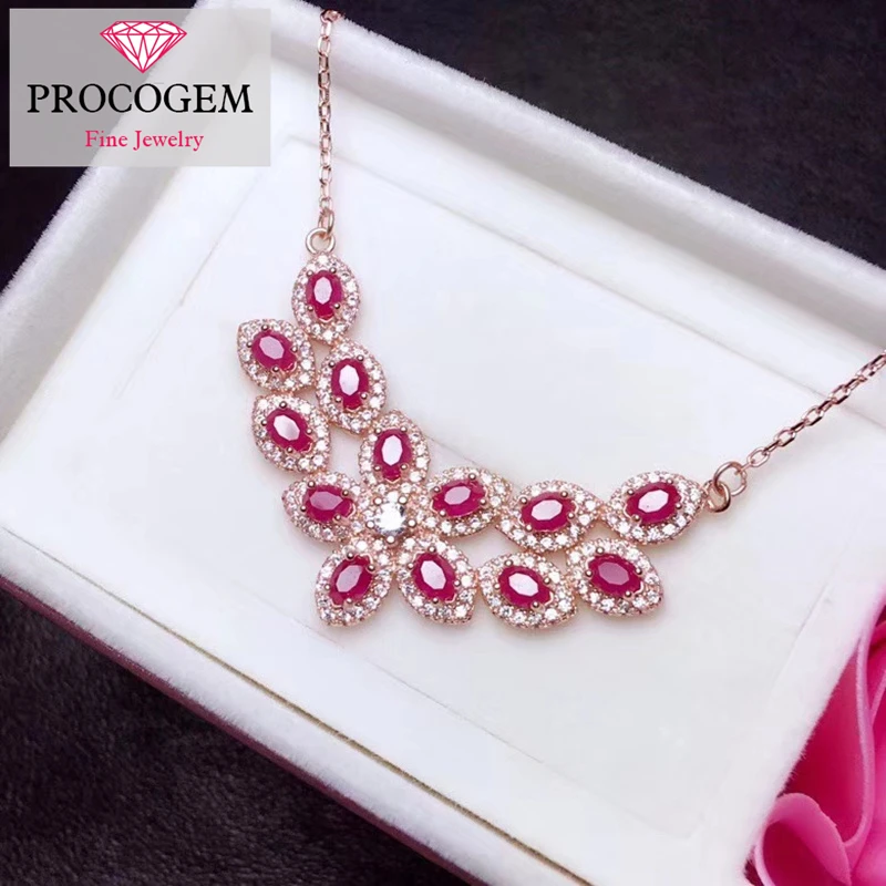 

Natural Ruby pendant Necklaces for women Party Wedding 100% real gemstone Silver 925 18K White gold plated fine Jewelry #310