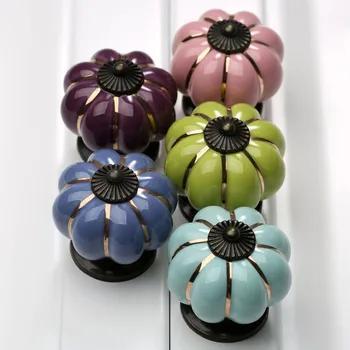 Vintage Furniture Handle Pumpkin Ceramic Door Knobs Cabinet Knobs and Handles for Furniture Drawer Cupboard Kitchen Pull Handle