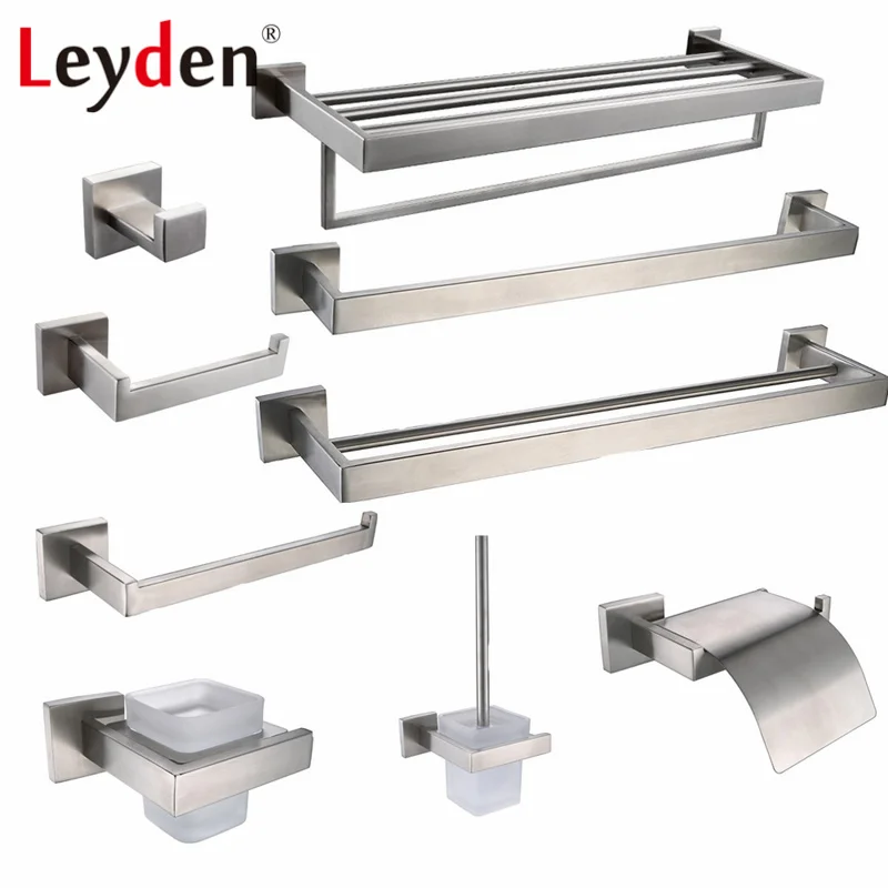 Leyden SUS 304 Edelstahl Bad Hardware Set Aus Gebürstetem Nickel Papierhalter Handtuchhalter Kleiderhaken Bad accessoires Bad Online