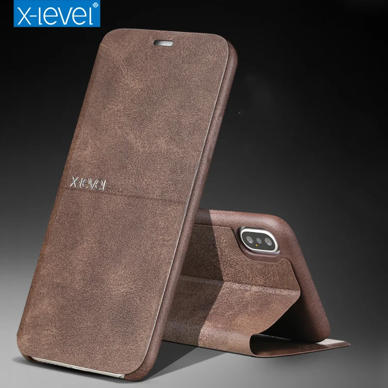 

X-Level For iPhone XS Max Case Ultra thin Retro PU Leather Flip Cover Case For iPhone XR XS X 8 Plus 7 Plus 6S Plus Stand Capa