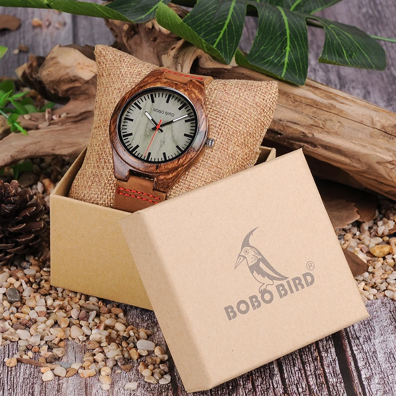 BOBO BIRD Q05 Men Quartz Watch Unique Zebrawood and Resin Conbined Case Wooden Wristwatch