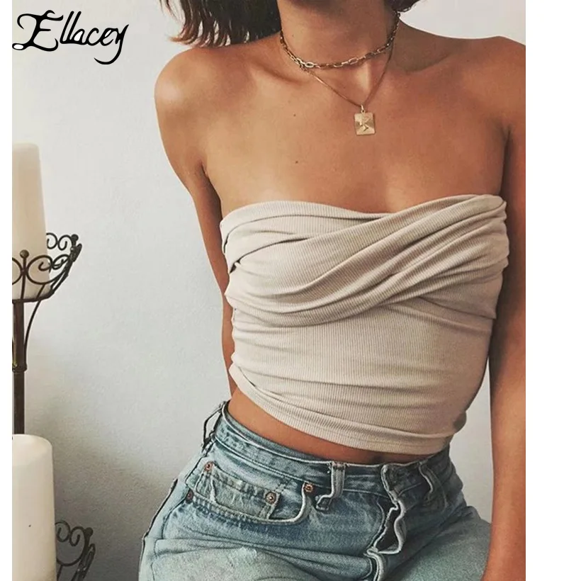 Ellacey New 2019 Summer Beach Women Tube Top Strapless Sexy Tops Ruched Bandeau Top Off Shoulder Crop Top Women Short Intimates Ellacey New 2019 Summer Beach Women Tube Top Strapless Sexy Tops Ruched Bandeau Top Off Shoulder Crop Top Women Short Intimates