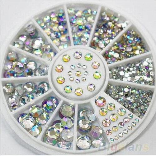 5 Sizes 400 Pcs Nail Art Tips Crystal Glitter Rhinestone 3D Nail Art Decoration+Wheel