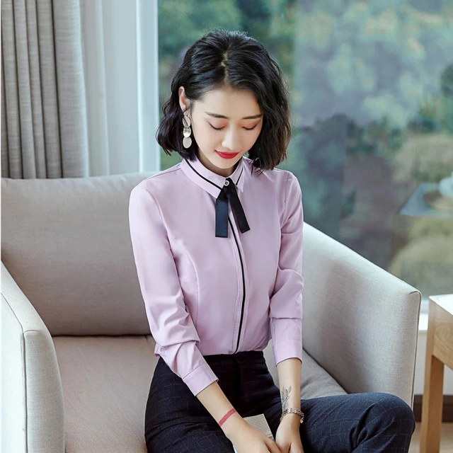 2018 moda mujer larga blusas y uniforme estilos de oficina y blusa Tops ropa de mujer Tops rosa _ - AliExpress Mobile