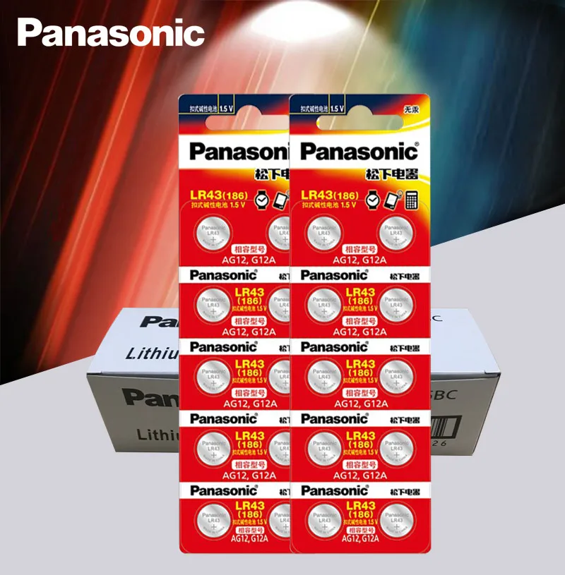 100 шт./партия Panasonic AG12 LR43 186 0% Hg для часы игрушки 1,5 V щелочные батареи для калькулятор 0% Hg