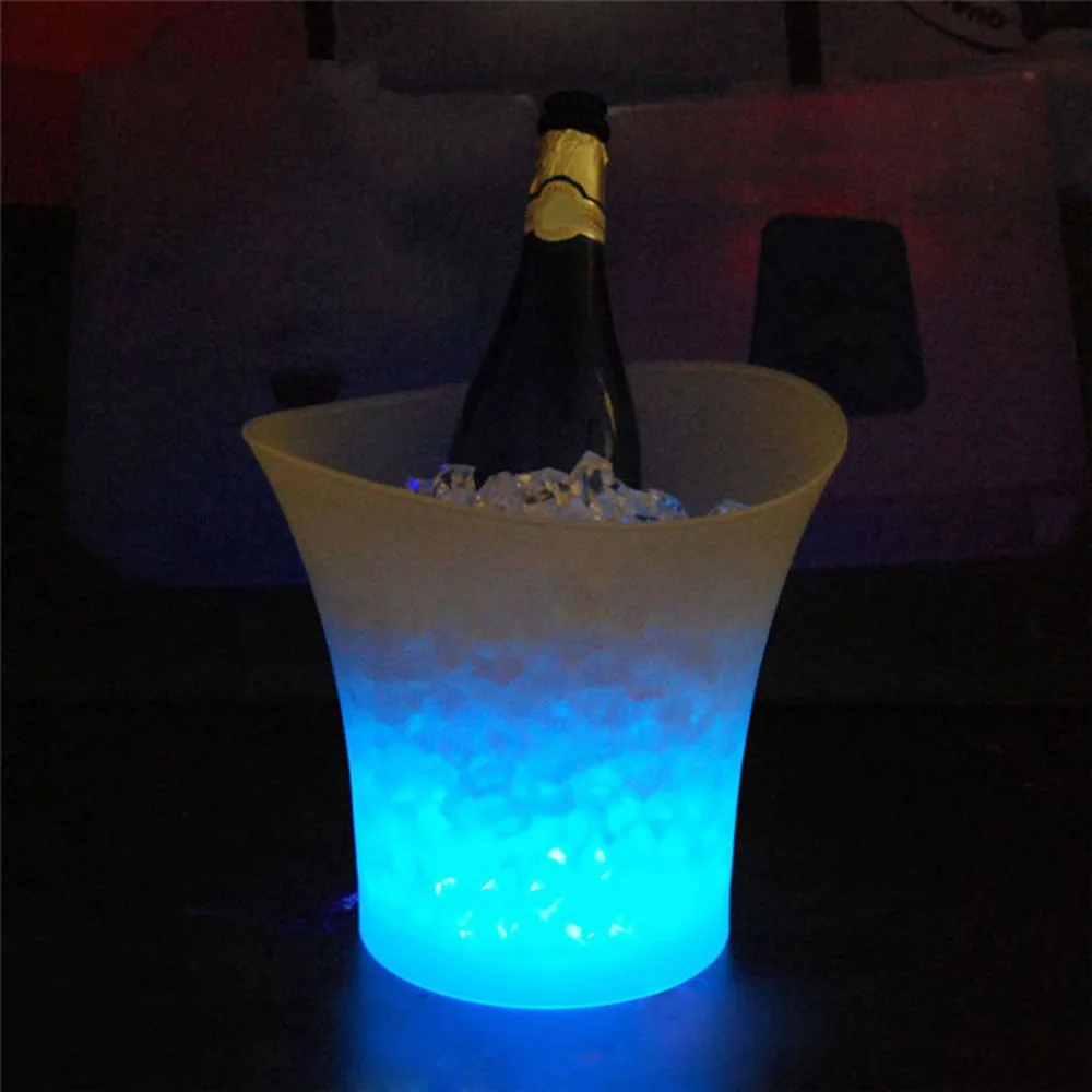 5L объем пластиковый светодиодный ведро льда изменение цвета, 5L бары, ночные клубы светодиодный свет ведро для охлаждения шампанского льдом пива
