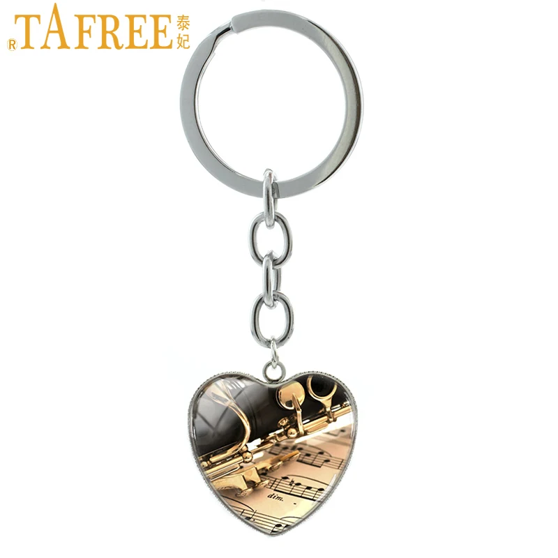 

Exquisite popular Clarinet heart pendant key chain ring classic Clarinet Music Instrument picture musician keychain jewelry H12