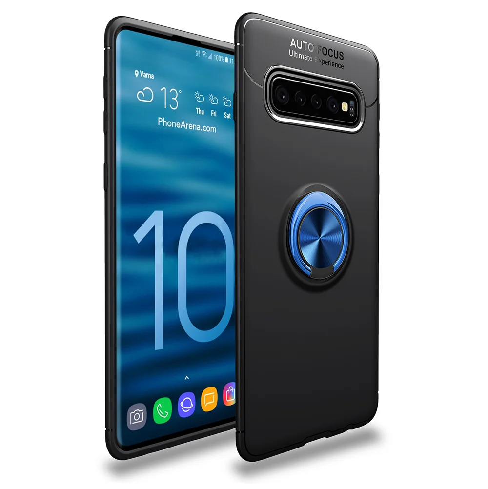 Чехол для samsung Galaxy S10 5G Version, металлический держатель с кольцом на палец, мягкий силиконовый чехол из ТПУ для S10 Note10 plus S10e S9 S8 Note 9 - Цвет: Black Blue