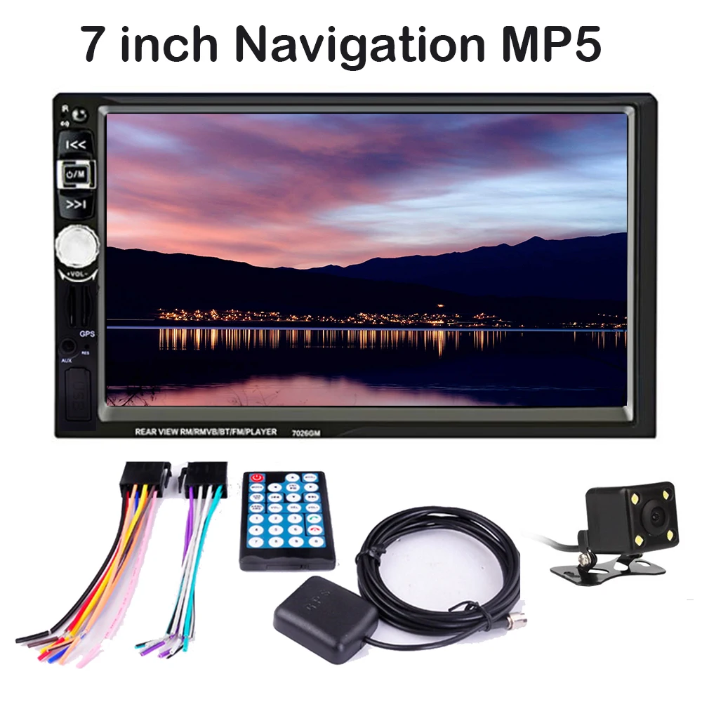 2018 Новый Bluetooth GPS навигатор 2 Din с камерой заднего вида/DVR Mirror Link 7026GM MP4 MP5 плеер 7