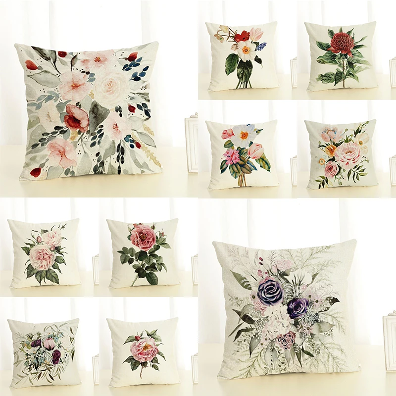 Plants Cushion Cover 45x45cm Linen Printed Flowers Throw Pillow Cover Decorative Cushions Farmhouse Decor Decoration Accessories Plants Cushion Cover 45x45cm Linen Printed Flowers Throw Pillow Cover Decorative Cushions Farmhouse Decor Decoration Accessories