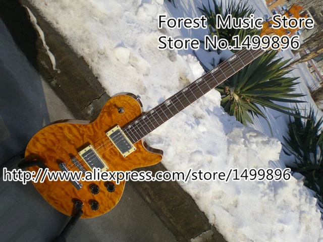 Cheap China OEM Custom Guitar Electric With Yellow Quilted Top Silver Hardware Guitarra Left Handed Available Free Shipping