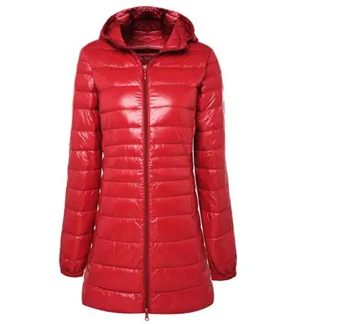 FTLZZ, женский, плюс размер, 6XL, ультра-светильник, 90% белый утиный пух, куртка, зимняя, теплая, длинная, с капюшоном, пальто, женский, Повседневный, пуховик - Цвет: Red