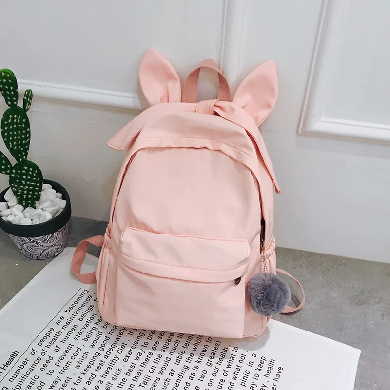 

2019 Cat Ears Pink Ladies Nylon Backpack Casual Yellow School Backpack for Teenager Girl Large Capacity Backpacks Mochilas Mujer