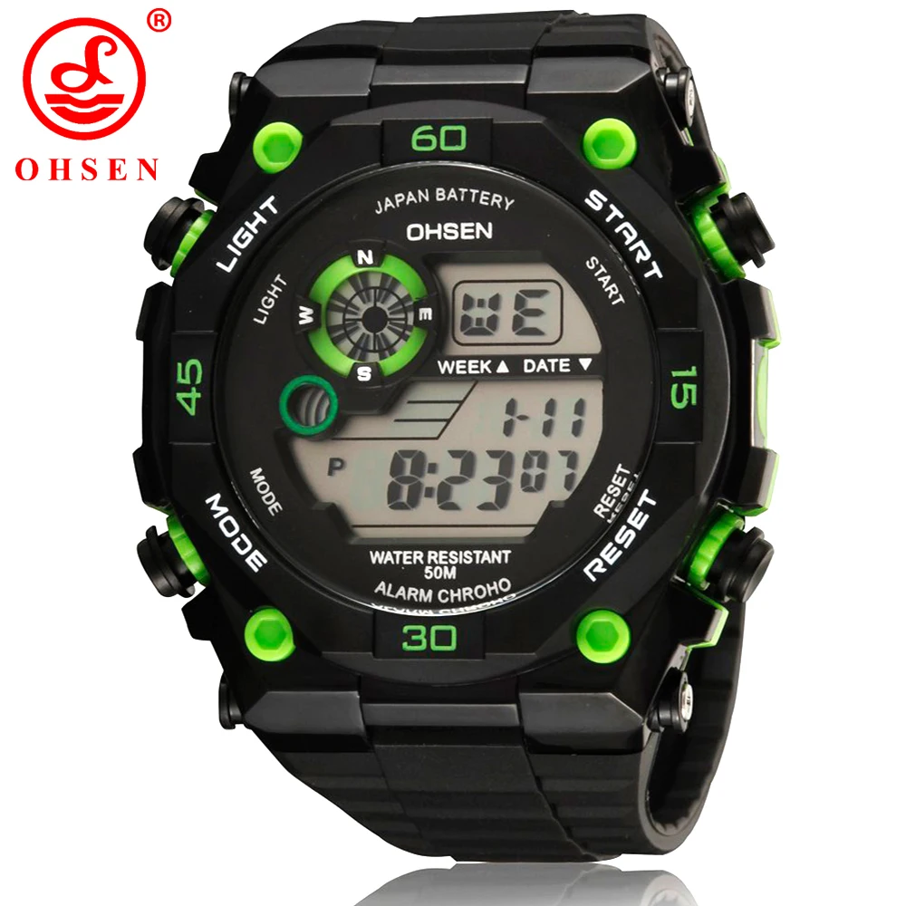 

Hot Sale OHSEN Brand LED Digital Watch Men 50M Swim Sports Watches Date Day Alarm Fashion Green Wristwatches Relogio Masculino