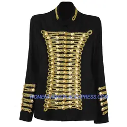 BAROCCO уникальный взлетно-посадочной полосы моды в стиле панк-рок куртка Для женщин шерсть золотыми пуговицами армии мундир Наполеона