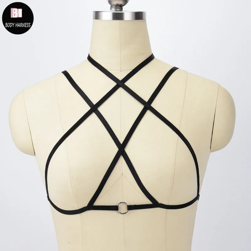Crop Top Harness Bra Sexy Women Gothic Bondage Body Harness Fetish Rave
